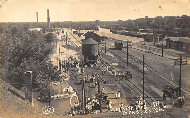 Beatrice NE Railroad Station Train Depot in 1911 Real Photo Postcard