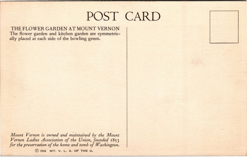 Postcard VA Mount Vernon The Flower Garden  artist render