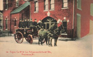 Providence RI Engine Company #14 Horse & Fire Wagons Postcard