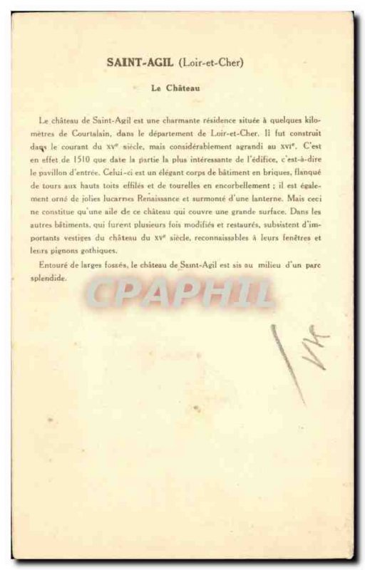 Old Postcard The castle Saint-Agil