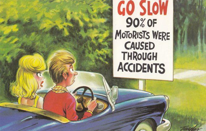 Scary Driving Sign Danger Making Love Makes Motorists Born Comic Humour Postcard