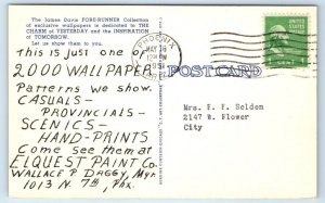 PHOENIX, AZ ~ Toluca Pattern ELQUEST PAINT & WALLPAPER CO. 1951 Linen Postcard