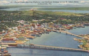 Florida Jacksonville Aerial View Showing Highway & Railroad Bridges Over St J...