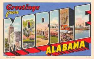 MOBILE Large Letter Greetings Alabama Linen c1940s Curteich Vintage Postcard