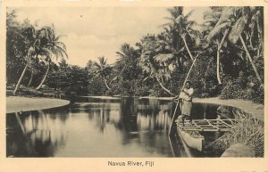 Vintage Postcard Navua River Speraing Fish Fiji Outrigger Fishing South Pacific