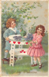 J70/ Valentine's Day Love Holiday Postcard c1910 Children Table 133