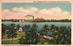 Vintage Postcard Looking Across Lake Worth Toward Palm Beach Hotels Florida FL