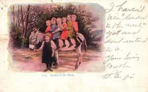 Vintage Postcard 1906 Loaded To The Neck Kids Horse Back Riding Children Pony