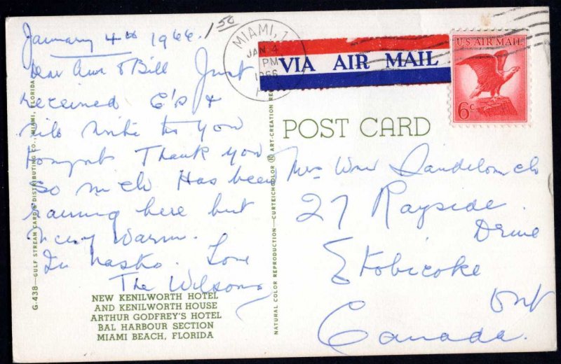 Miami Beach New Kenilworth Hotel and House Bal Harbour  Section pm1966 - Chrome