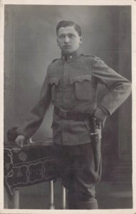 IDENTIFIED? GERMAN WW1 SOLDIER WITH PISTOL-HEINRICH ABRESCH BOZEN~PHOTO POSTCARD