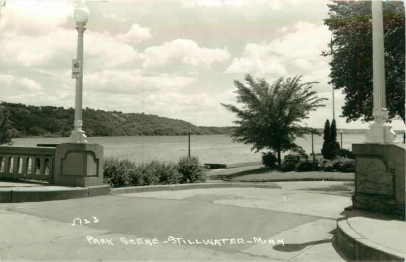 Park Scene, Bridge Stillwater Minnesota Vintage RPPC Postcard