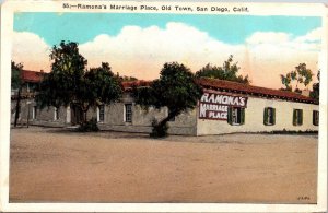 Ramonas Marriage Place Old Town San Diego California CA WB Postcard UNP VTG 