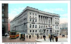 BALTIMORE, Maryland  MD   Battle Monument  COURT HOUSE  c1920s  Postcard