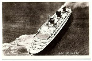 Aerial View SS Nomandie Transatlantic Ship French Line B & W Postcard