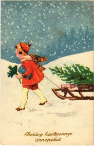 CPA AK Girl with a Sled - Christmas - Artist Signed CHILDREN (1292908)