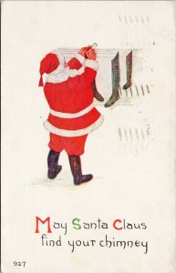 'May Santa Claus Find Your Chimney' Christmas Xmas c1913 Postcard F18