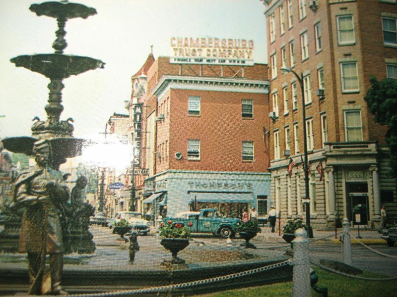 1950s Memorial Fountain Public Square Chambersburg PA Civil War Antique Postcard