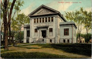 Vintage 1909 Carnegie Library Building Litchfield Illinois IL Antique Postcard