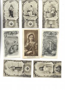 Lot of 8 small Spanish devotional prints of Mary, Jesus, Saints. Size 6 x 10 cm