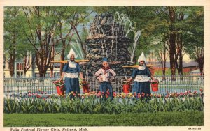 Vintage Postcard Tulip Festival Flower Girls Holland Michigan Henry R. Brink's