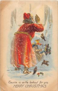 F61/ Santa Claus Merry Christmas Holiday Postcard c1910 Window Snow Toys 17