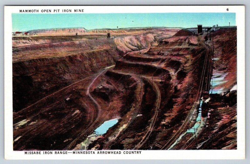 Open Pit Mine, Missabe Iron Range, Arrowhead County, Minnesota, Linen Postcard