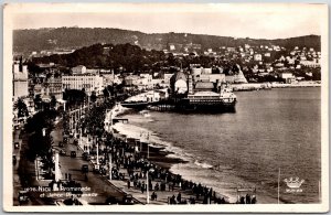 Nice - Promenade France Buildings Pier Mountains Real Photo RPPC Postcard