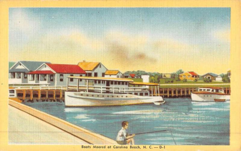 Carolina Beach North Carolina Boats Moored Waterfront Antique Postcard K50583