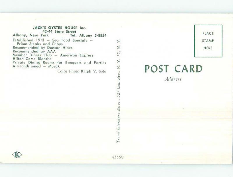 Unused Pre-1980 JACK'S OYSTER HOUSE RESTAURANT Albany New York NY p6528