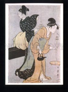 165367 JAPAN ART Artist UTAMARO Geishas w/ Candlesticks Old PC