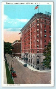 SPRINGFIELD, MA ~ CHESTNUT STREET Scene, Kimball Hotel, Y.M.C.A. 1932 Postcard