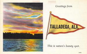 Alabama Al Postcard Linen TALLADEGA Pennant Greetings from