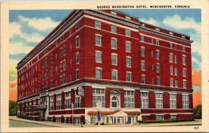 Historic George Washington Hotel Streetview Winchester Virginia Linen Postcard 