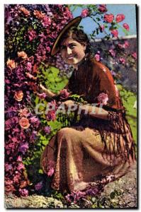 Old Postcard Cote d & # 39Azur picking roses