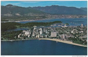 Aerial View, English Bay Beach and Mountains, Vancouver, British Columbia, Ca...