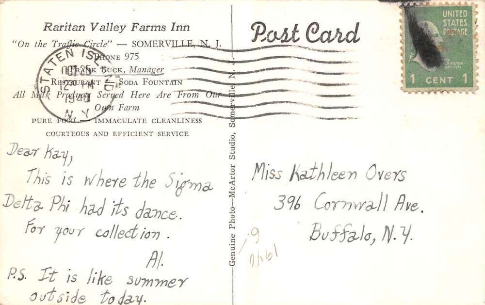 Somerville New Jersey Raritan Valley Farms Inn Real Photo Vintage Postcard U2443 Europe