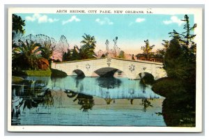 Vintage 1920's Postcard Arch Bridge City Park New Orleans Louisiana