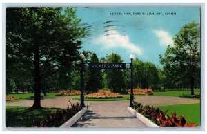 Fort William Ontario Canada Postcard Vickers Park 1953 Vintage Posted