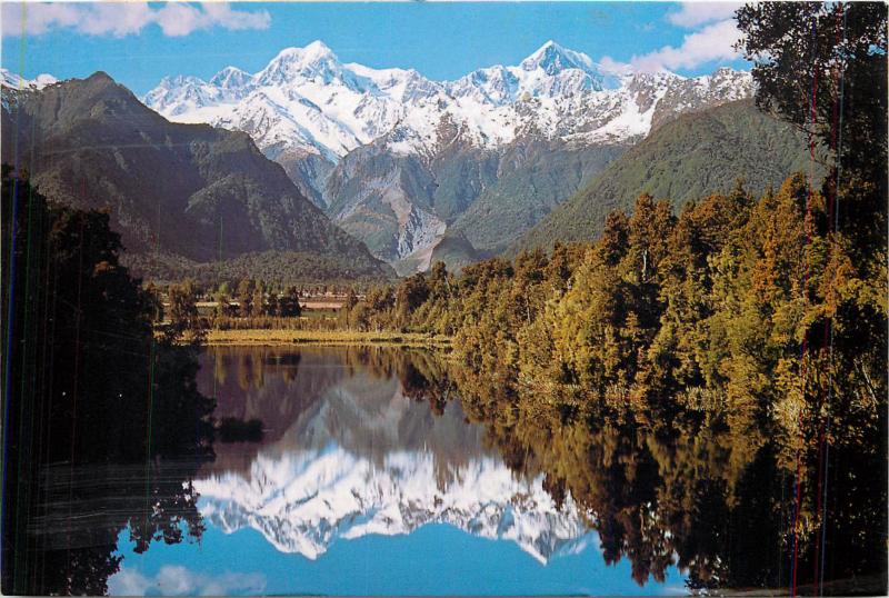 New Zealand Mt. Tasman and Mount Cook from lake Matheson butterfly stamp 