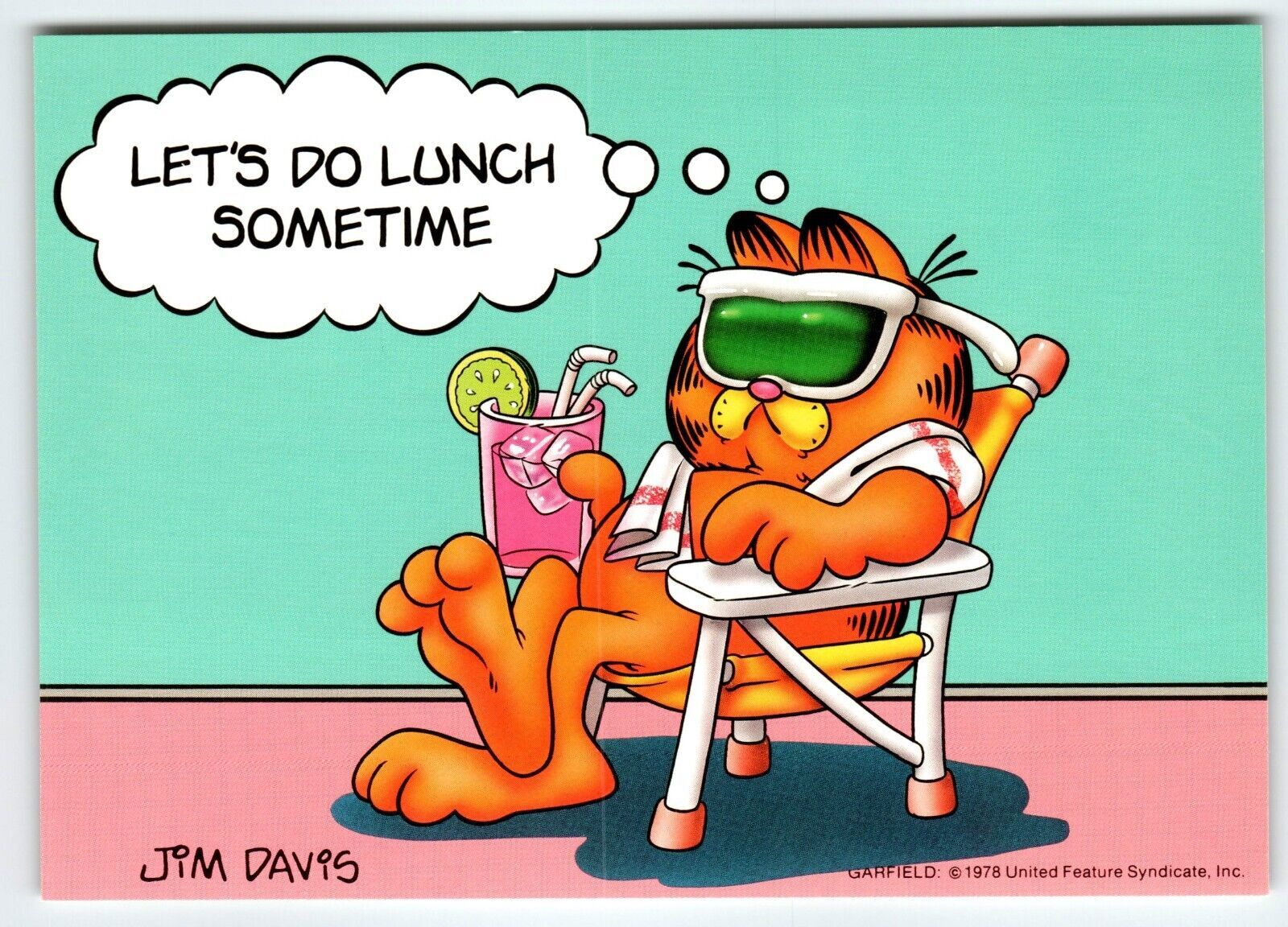 Garfield Postcard Let's Do Lunch Sometime Jim Davis Comic Orange