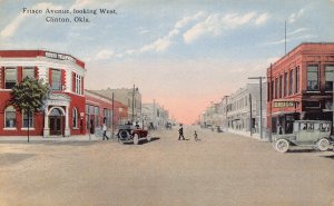 Frisco Avenue Looking West Cars Drug Store Sign Clinton Oklahoma 1910c postcard