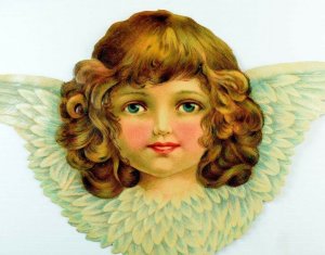 1870's-80's Lovely Giant Winged Angel Die Cut Victorian 7 1/4 X 12 1/2 L17