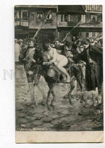 260882 NUDE Woman on DONKEY on Street by DELAHAYE Vintage PC