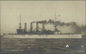 US Navy Battleship USS Charleston c1905 Real Photo Postcard