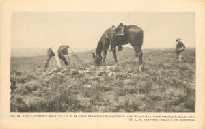 c1916 Postcard Gen. Godfrey, WM Camp Searching for Cartridges near Reno Hill MT
