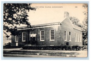 Walpole Massachusetts MA, Post Office Building Scene Street Vintage Postcard