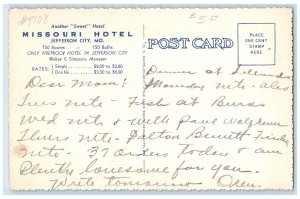 c1930's Missouri Hotel Building Cars Jefferson City Missouri MO Vintage Postcard
