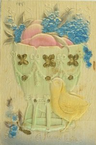 Circa 1910 Easter Bowl of Eggs Chickling Heavily Embossed Vintage Postcard P54