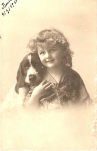 \Young girl and her dog\ Nice vintage  postcard
