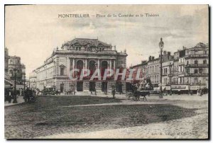 Old Postcard MONTPELLIER Square Comeie and Theater